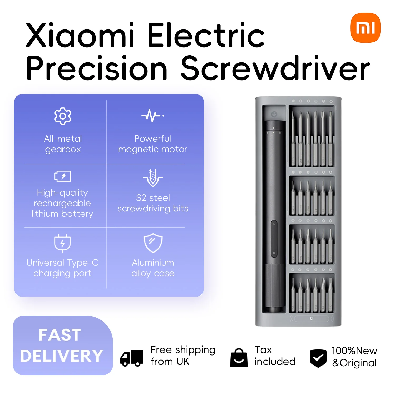Xiaomi Electric Precision Screwdriver for Smart Home PC Phone Repair Mijia Magnetic Kit with 24 PCS Screw Heads Power Tools Sets
