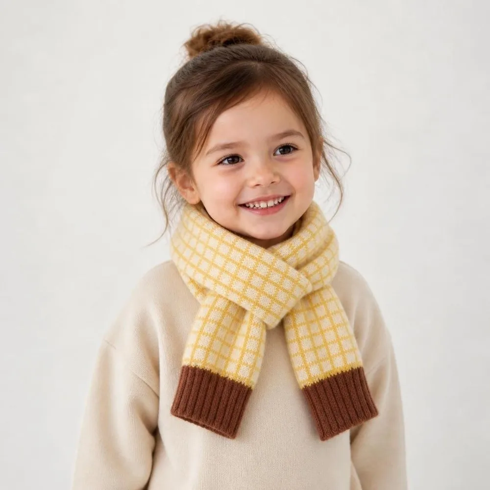 Plaid Pattern Knitted Wool Scarf Thicken Warm Winter Outdoor Winter Shawl Neckerchief Windproof Thermal Snood Cowl
