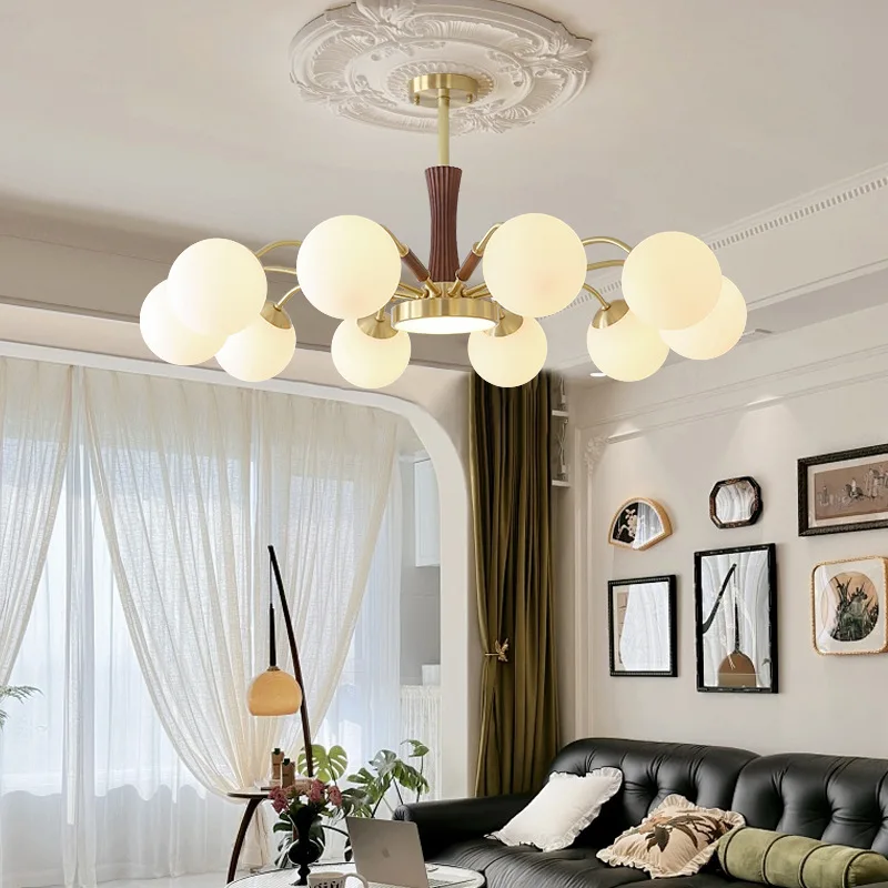 

Винтажный латунный подвесной светильник из орехового дерева для гостиной, ретро потолочный светильник для спальни, столовой, кабинета, основной светильник