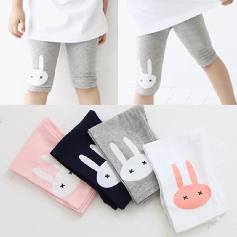 Summer Girls Leggings Rabbit Kids Knee Length Pants Leggins Trouser Elastic Cotton Candy Color Children Capris Girl Skinny Pants