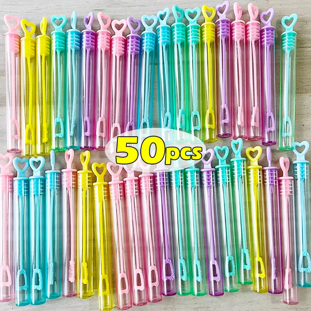 50pcs Bubble Blowing Love Colored Test Tube Water Bottle Toys Children's Mini Soap Bubble Stick Birthday Party Wedding Gifts