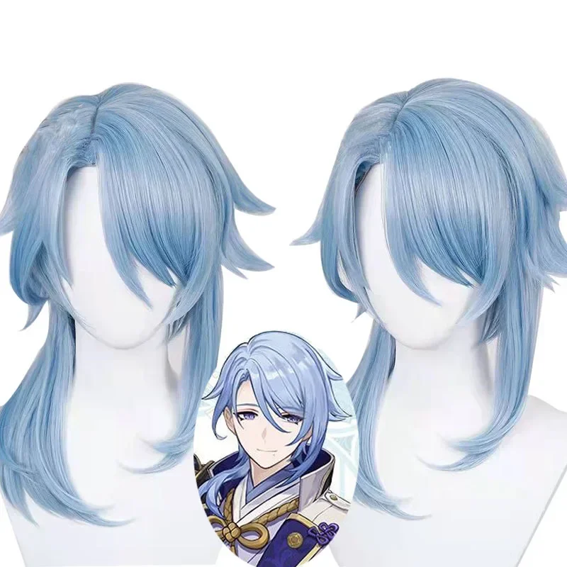 Simulation Scalp Genshin Impact Kamisato Ayato Cosplay Wig Anime Cosplay Wig Heat Resistant Synthetic Ayaka Brother Ayato Wigs