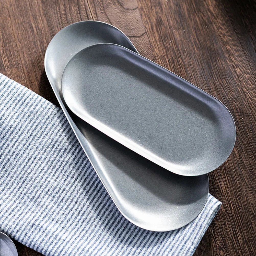 

2pcs Stainless Steel Serving Tray Oval Food Plate For Kitchen Storage Dessert Fruit Tray Decorative Metal Plate Camping Bbq