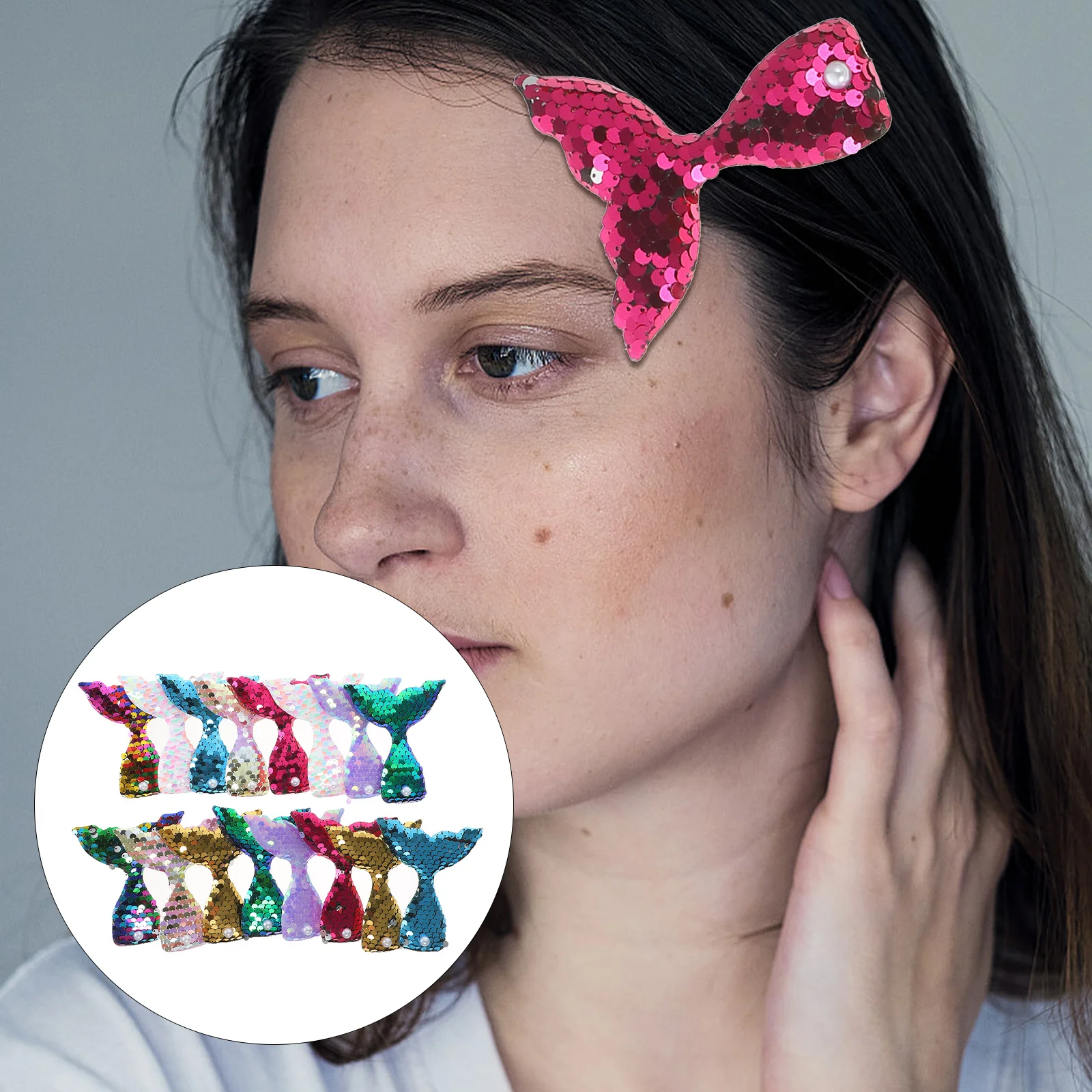 

16 pcs Cartoon Clips Mermaid Tail Hair Accessories For Little Girl Glitter Duckbilled Hairpins Decorative Girl Hair Clips