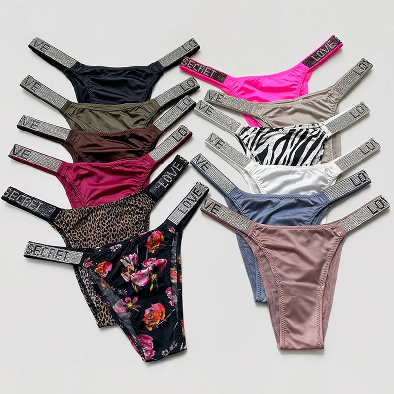 Shiny Rhinestone Thong Women Low Waist Panties Sexy Underwear Ladies Briefs Lingere Panty Underware 