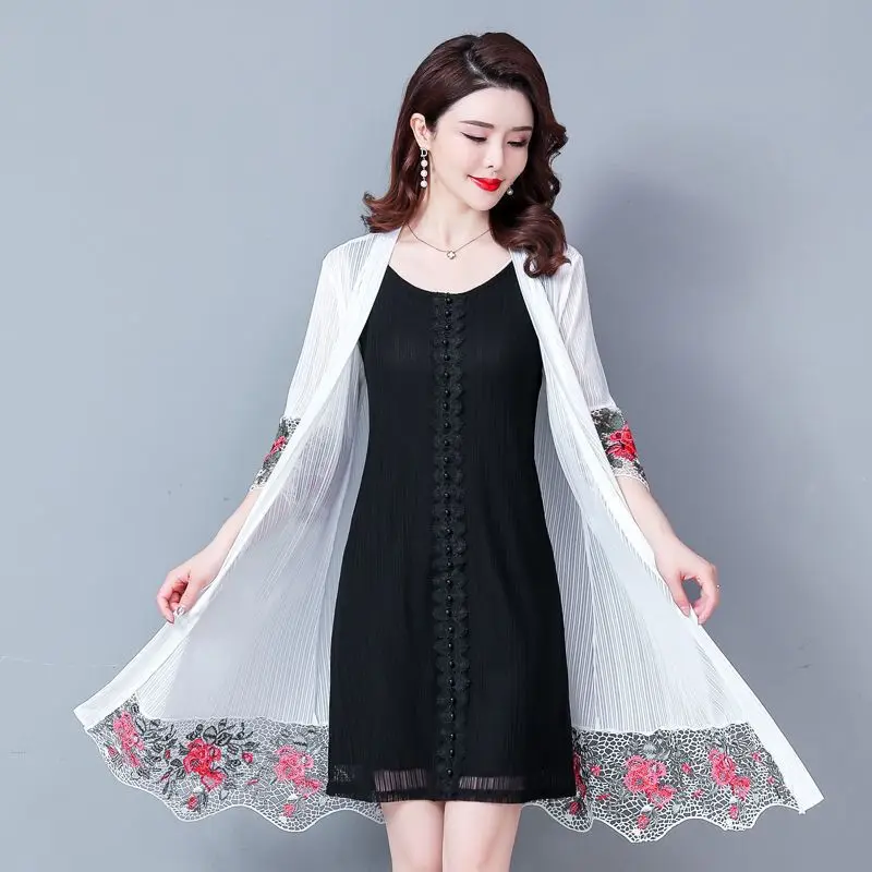 

Lace Medium Long Cardigan 2023 Summer Women Outerwear Sun Protection Clothing Thin Top Long Sleeve Coat Blouse Female A416