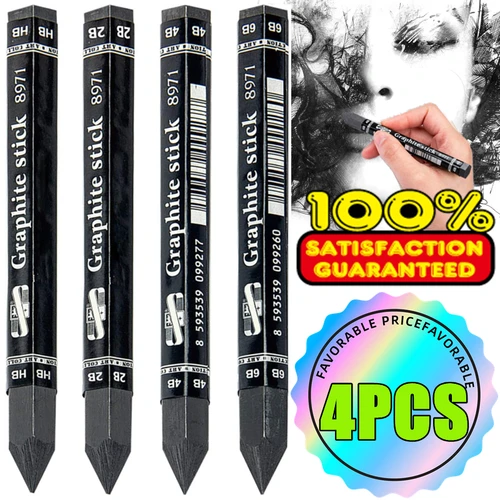 Lápiz de grafito Hexagonal sin madera HB/2B/4B/6B, 1-4 Uds., carbón negro audaz, pintura de bocetos para estudiantes, bolígrafo de grafito, suministro de arte