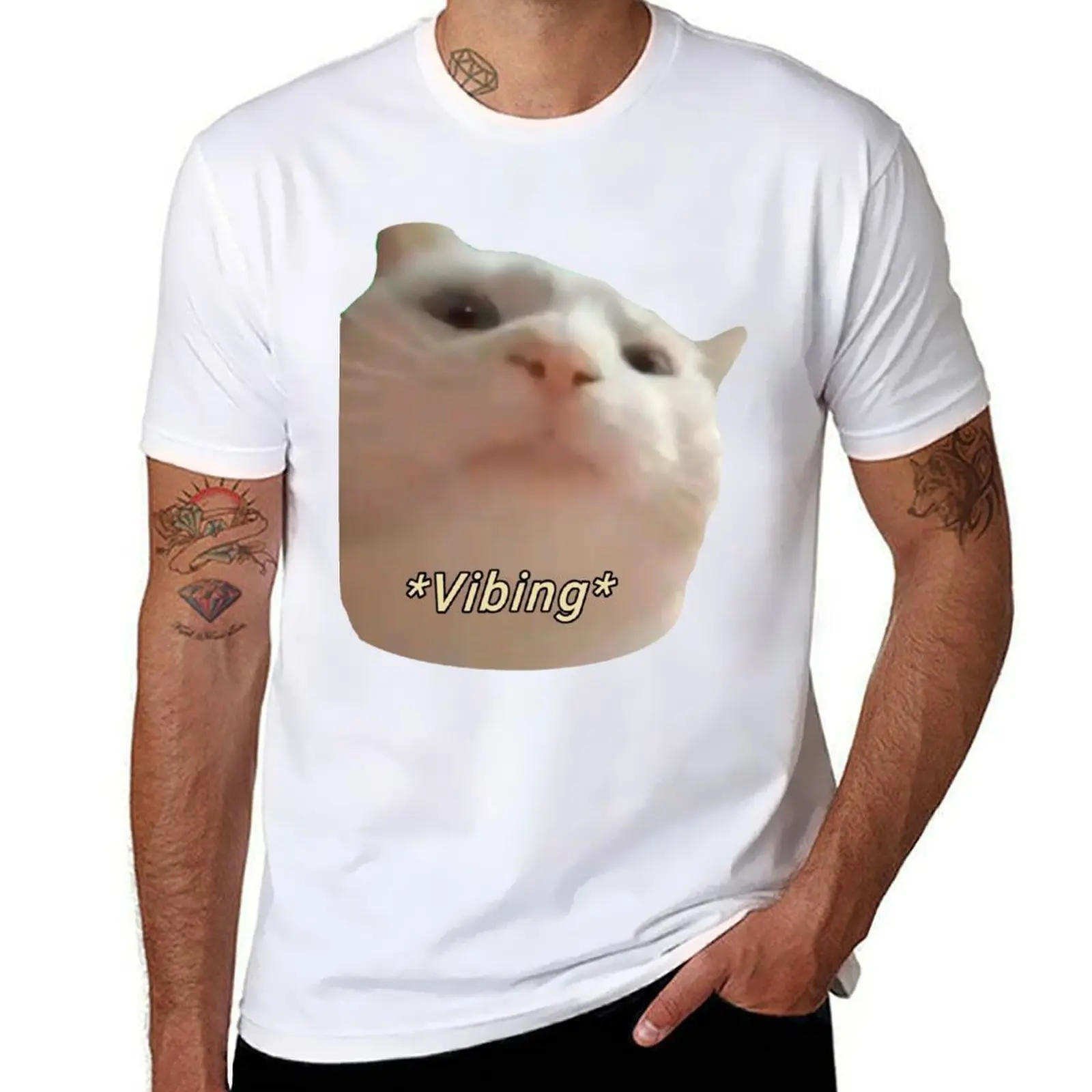 

Классическая футболка Cat Vibing Meme Cattiuan polkka, забавные футболки, мужские футболки с аниме для мужчин, футболка