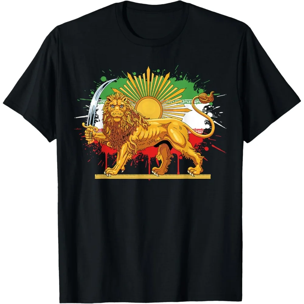 Persian Shir O Khorshid Lion and Sun Graphic TShirt Men Cotton Short Sleeve Trendy Streetwear Casual Daily Wear Tee Men Clothing