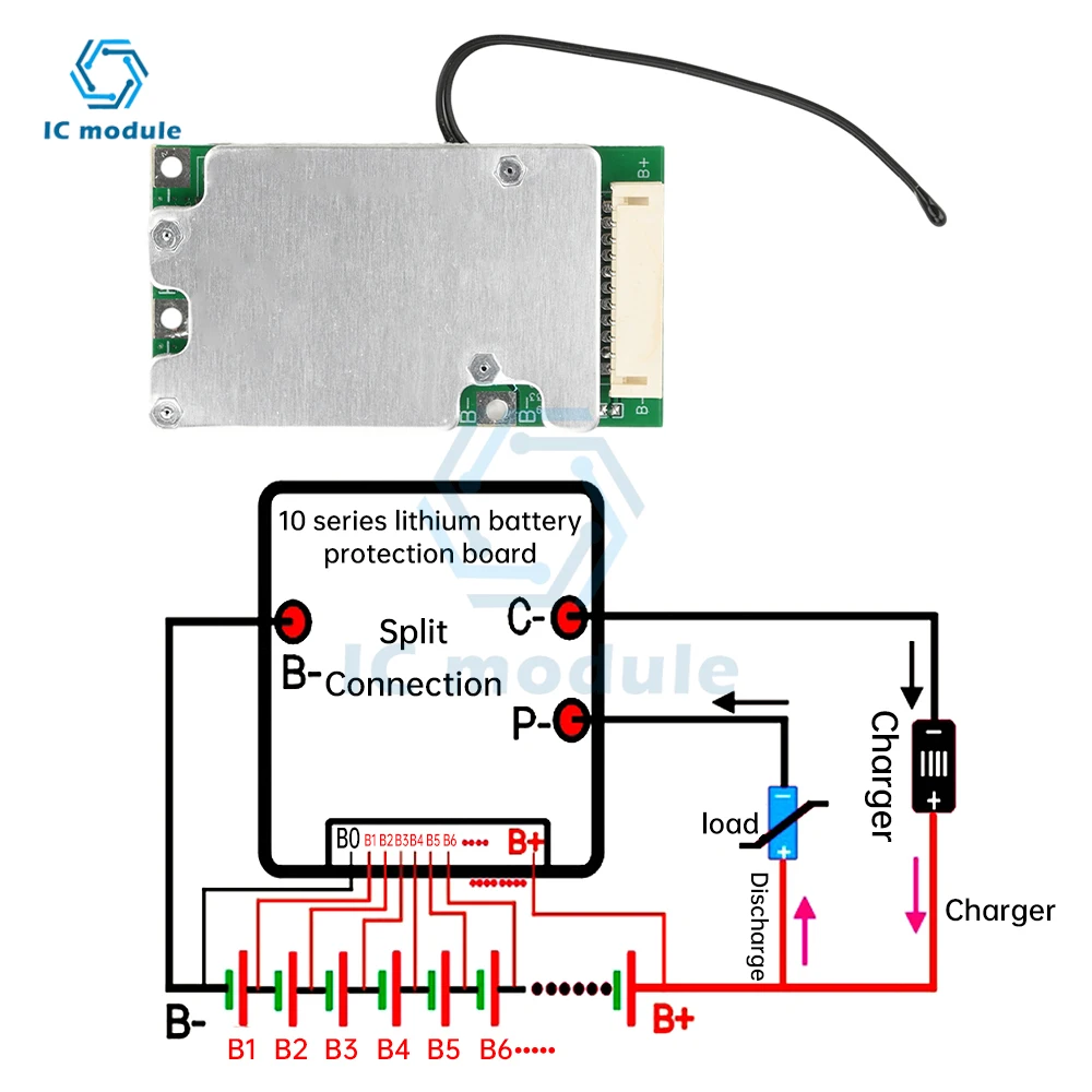 

BMS 10S 36V 30A Same Port Split Port Lithium Battery Protection Board with Equalization 18650 Battery Balanced Protection Board