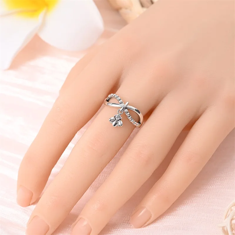 Rings 100% 925 Sterling Silver Lotus Pendant Fringe Evil Eye Heart Shaped Knit Rings Fine Wedding Engagement Shiny Jewelry Gift