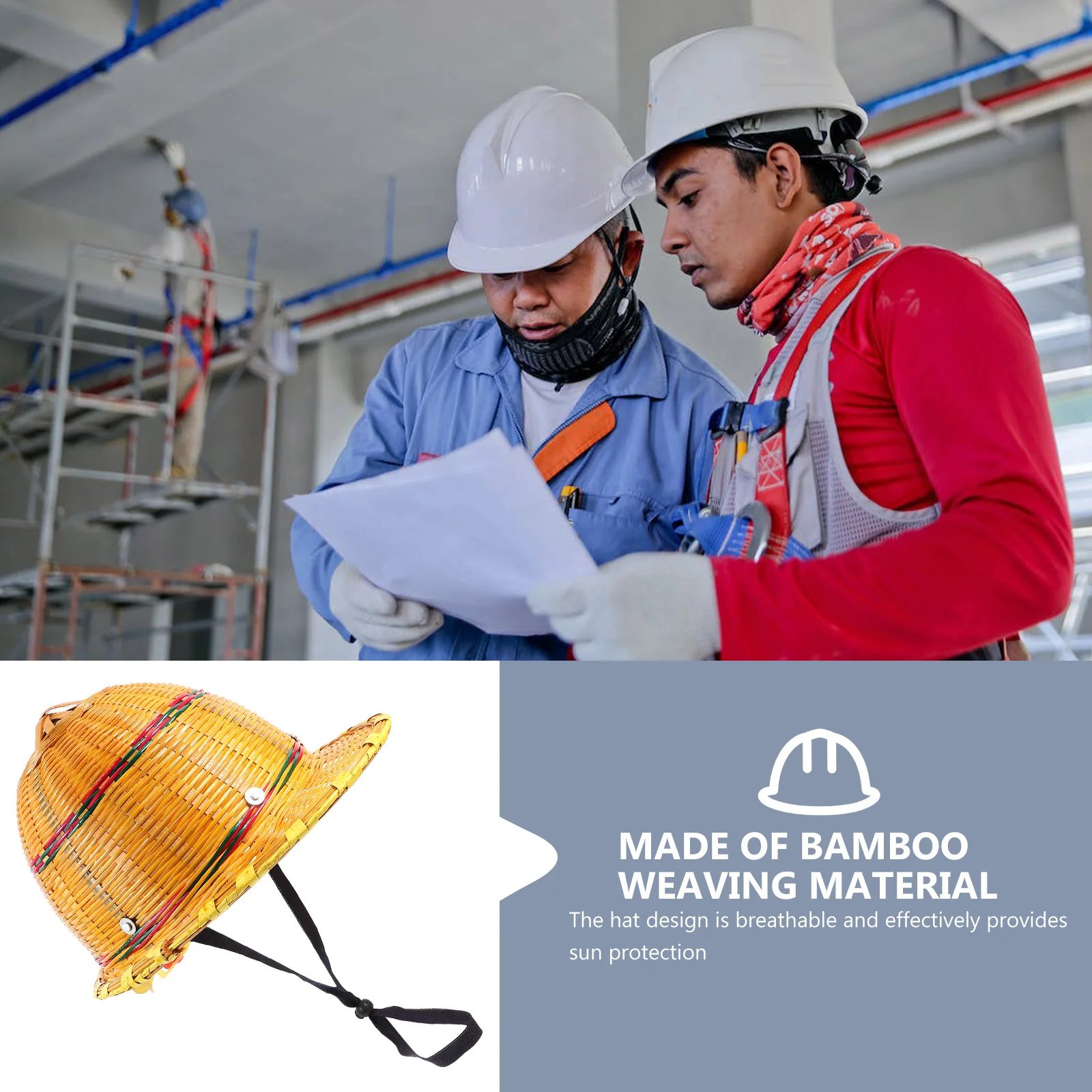 

Bamboo Woven Safety Hat Wide Brim Breathable Cooling Sun Protection Hat for Construction Outdoor Use Beach Essentials for Women