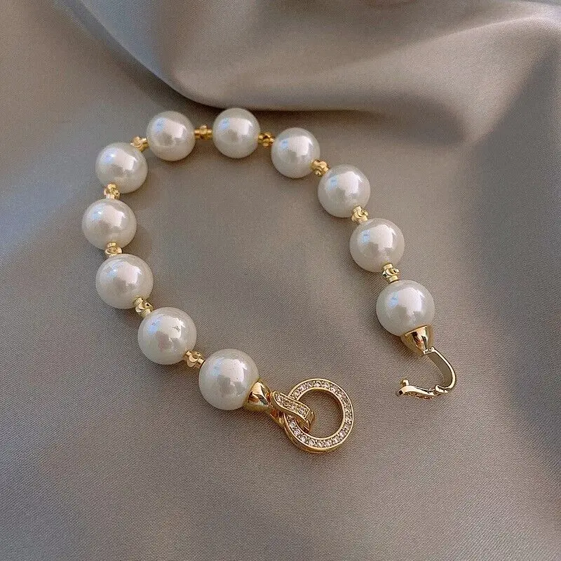 

Beautiful White AAA Akoya 9-10mm South Sea Pearl Crystal Buckle Bracelet 7.5 inc