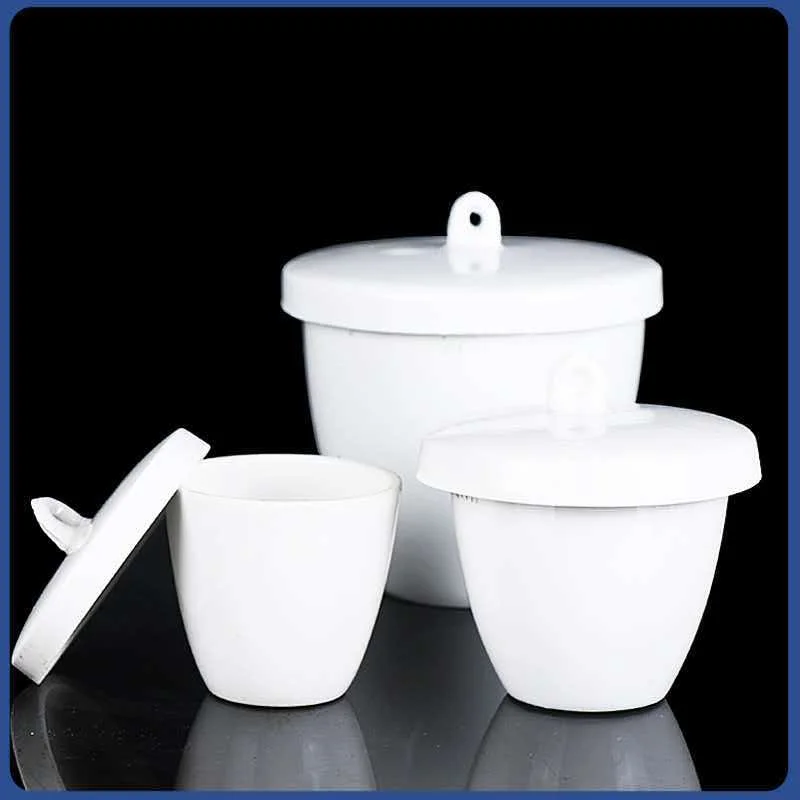 Laboratory ceramic crucible with lid 15, 20, 25, 30, 50, 100, 200ml ash content crucible, high temperature, acid and alkali resi