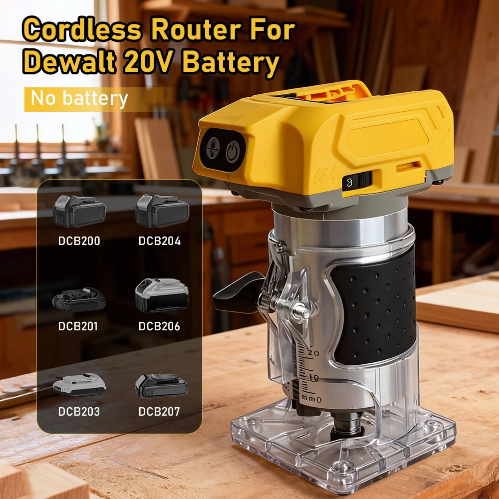 21V Trimmer Mini Cordless Wood Router 2000W Brushless Electric Trimming Machine for Woodworking Slotting/Engraving/Cutting