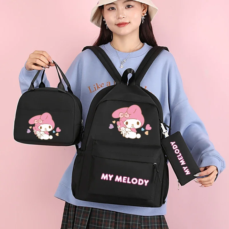 3Pcs/set Sanrio My Melody Backpack with Lunch Bag for Women Student Bookbag Teenager School Bags Comfortable Travel Set Rucksack