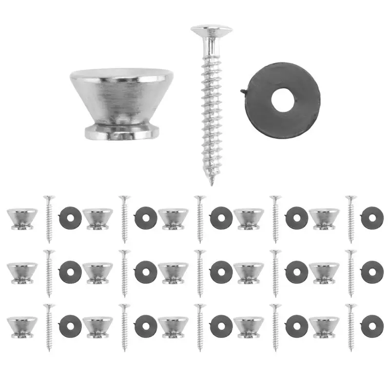 CGDS-Guitar Bass Chrome Metal End Pin Strap Buttons Locks Cushion Screws (16Pcs)
