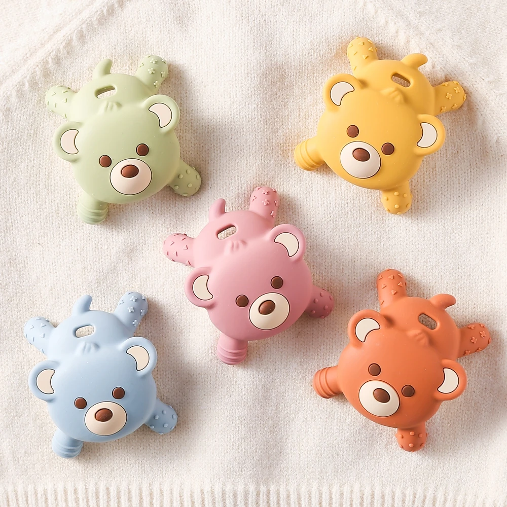 

1pc Baby Silicone Teether Toys Food Grade Teething Toy Baby 0 12 Toy Silicone Sensory Toys for Toddler Cartoon Bear Soothing Toy