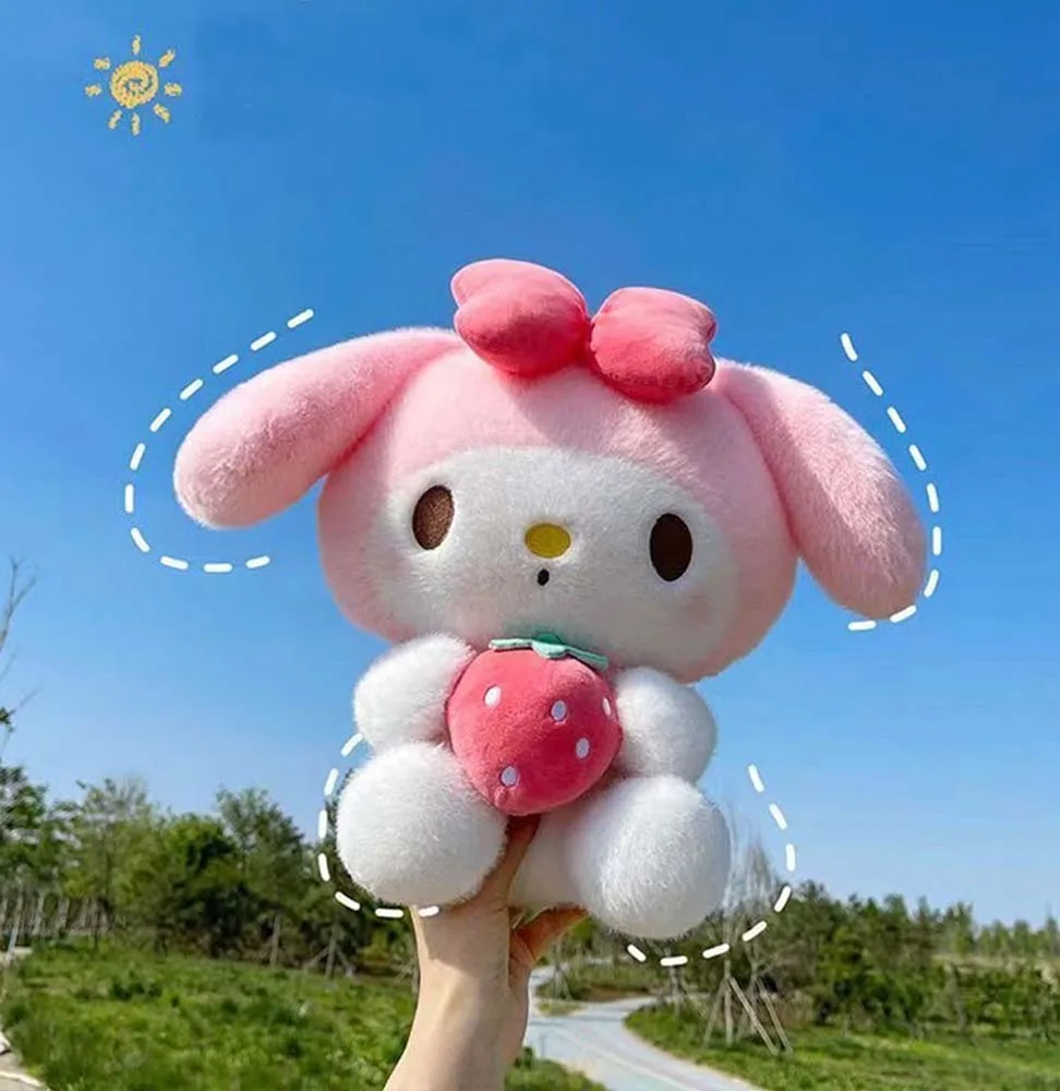 Кукла Sanrio в виде клубники Kuromi Melody Cinnamoroll, 25 см, плюшевая игрушка, мягкая подушка, плюшевые куклы, подарок на день рождения, подарок