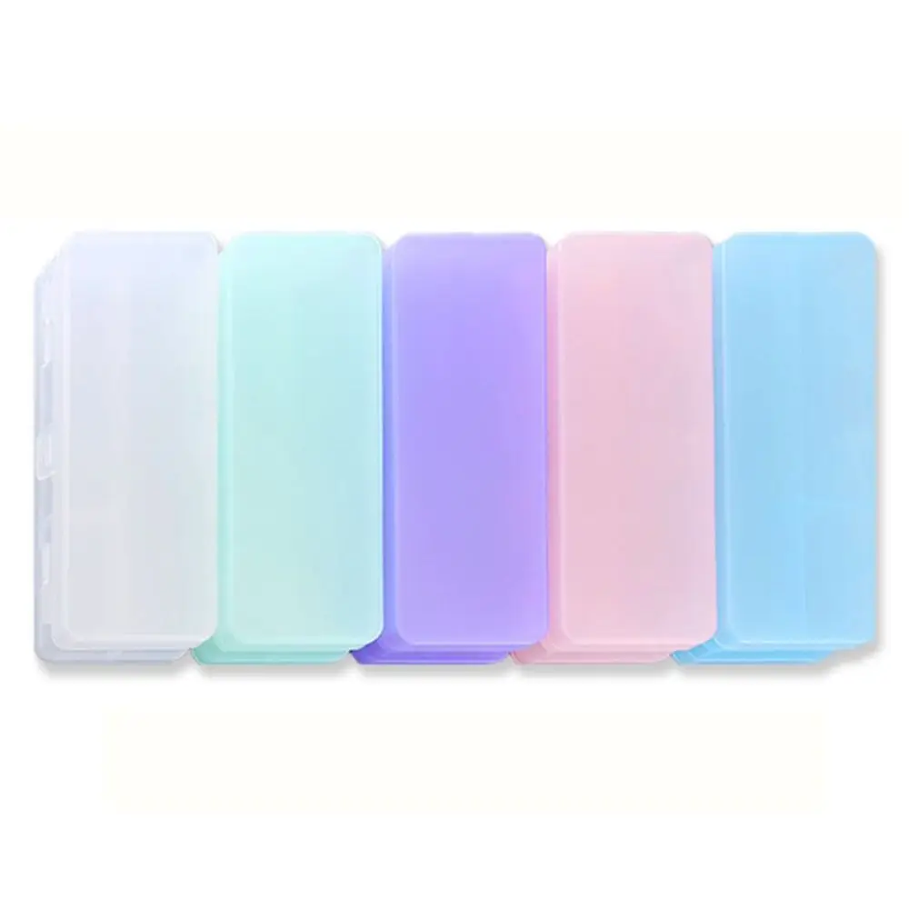 Plastic Transparent Pencil Case Storage Box Macaron Dual-Layer Pencil Box Large Capacity Pencil Holder Simple Pen Case Student