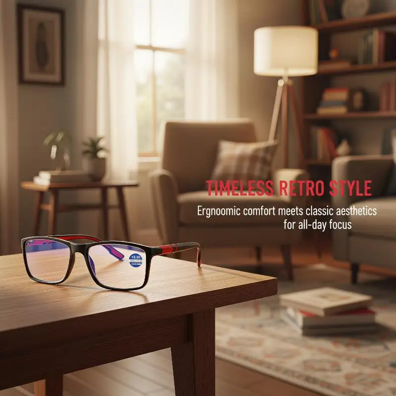Flexible Reading Glasses Anti Blue Light 1 Pair Lightweight Red Black Frame Anti Glare for Long Time Screen Watching