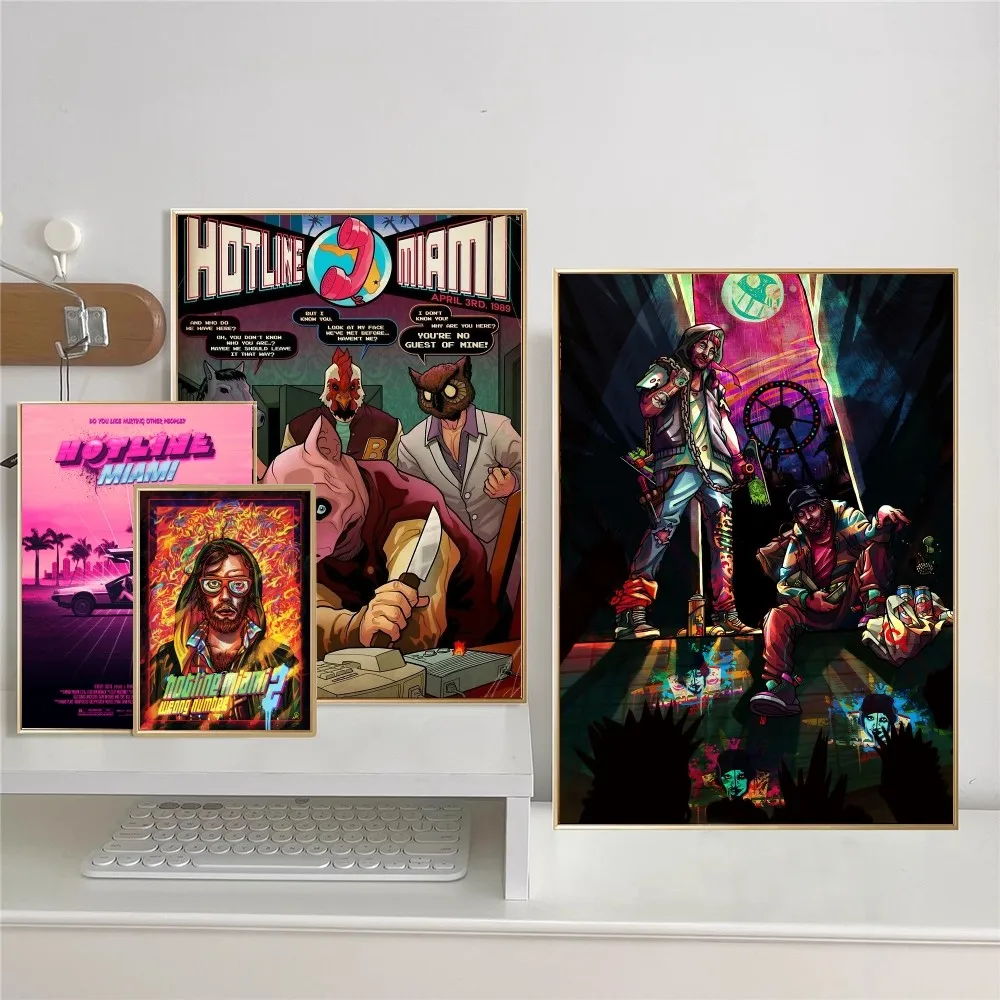 Hotline Miami Self-adhesive Art Poster Decoracion Painting Wall Art White Kraft Paper Home Decor