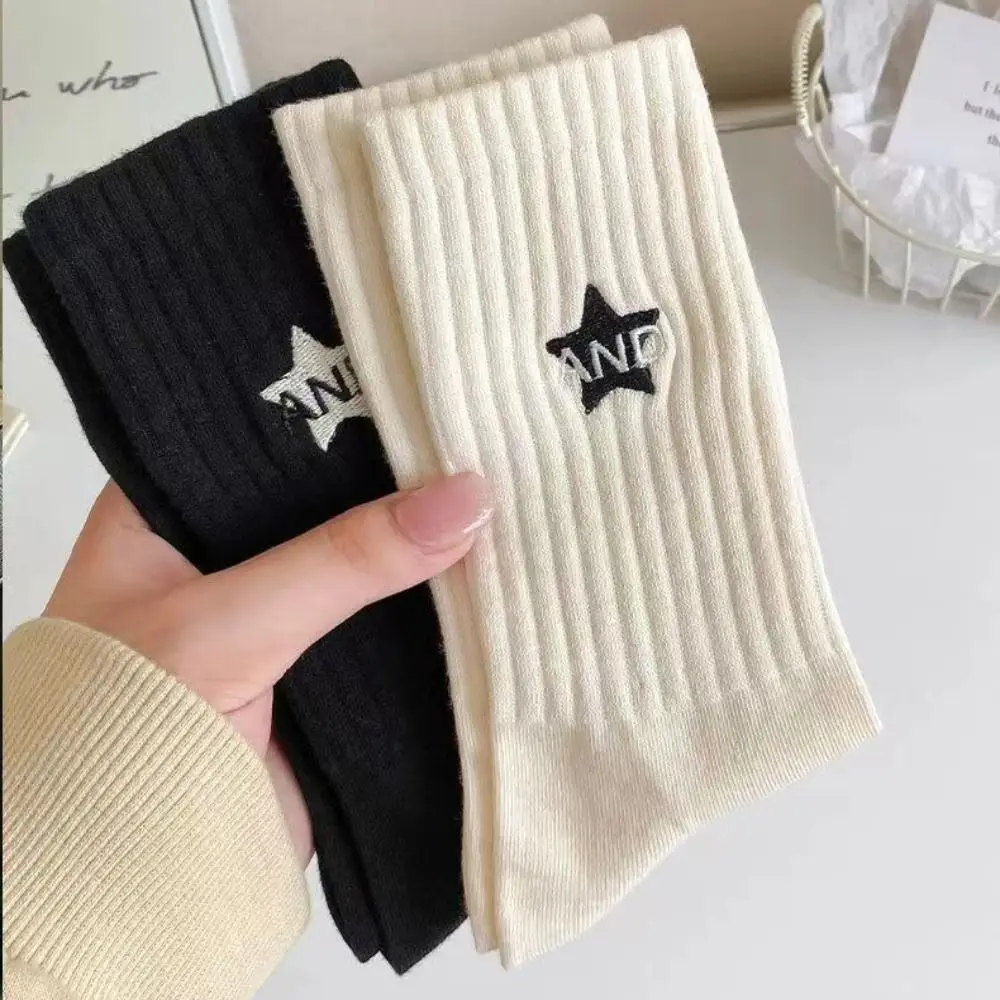 New Retro Cotton Sports Socks Fashion Spring Summer Mid Length Socks Women Men Simple Style Black White Striped Socks