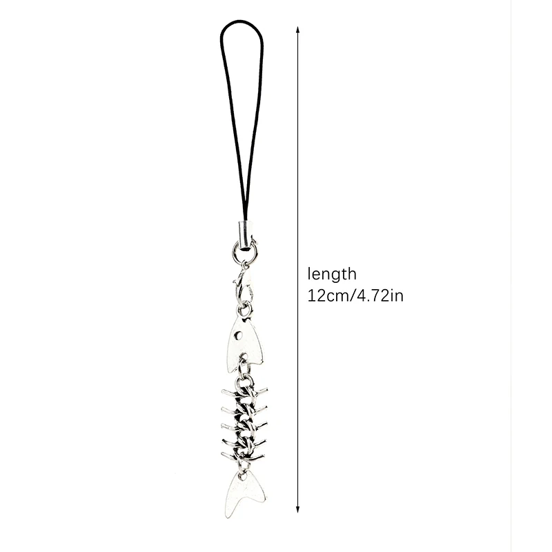 Y2K Creative Fishbone Mobile Phone Chain Metal Fish Bone Phone Lanyard Cell Phone Charm Keycord Accessories