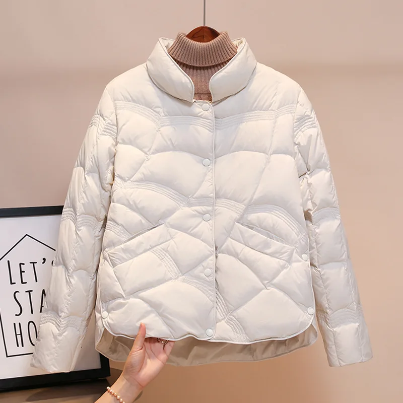 Winter Light Down Short Jacket Women 90% White Duck Down Warm Coat Ladies Casual Loose  Stand Collar Outwear