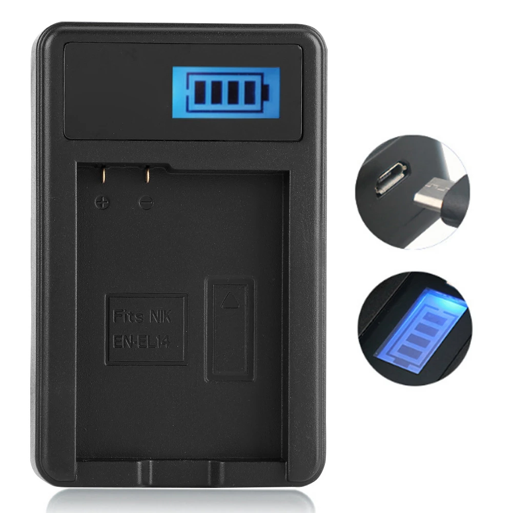 Battery Charger EN-EL14 Battery Charger with LCD Display for Nikon D5100/D3100/D3200/D3300/Coolpix Portable Battery Charger