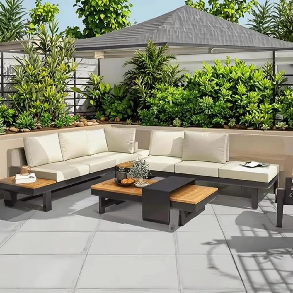 الحديثة الفاخرة أثاث خارجي حديقة فناء خشب الساج طقم أريكة خشبية الألومنيوم في الهواء الطلق طقم أريكة الأثاث الأريكة مجموعة