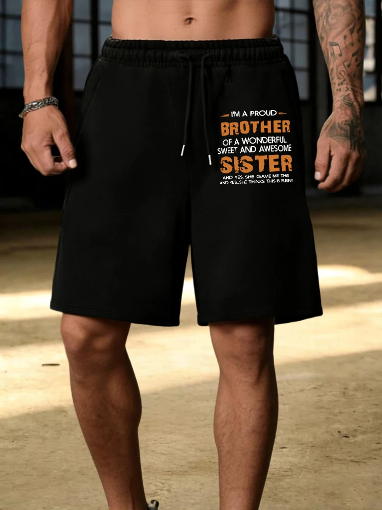 

Friendliness Of Brothers And Sisters Printed Summer Fitness Shorts For Man Casual Pocket Short Pants Sport Street Unisex Bottoms