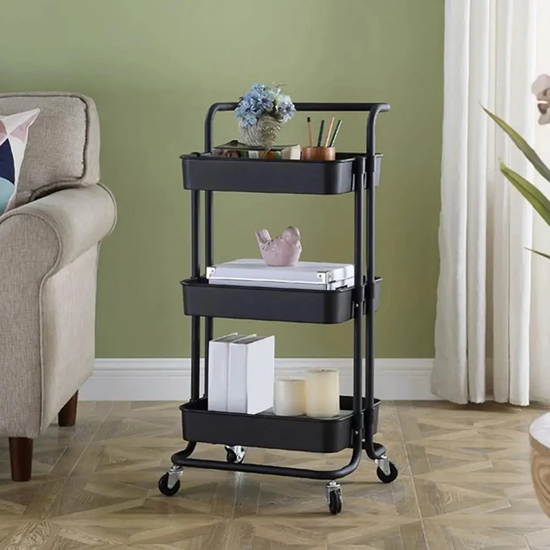 Многофункциональные полки для хранения, тележка на колесиках с 4-мя колесами, большая вместимость, прочная несущая тележка для хранения на колесиках с ручкой