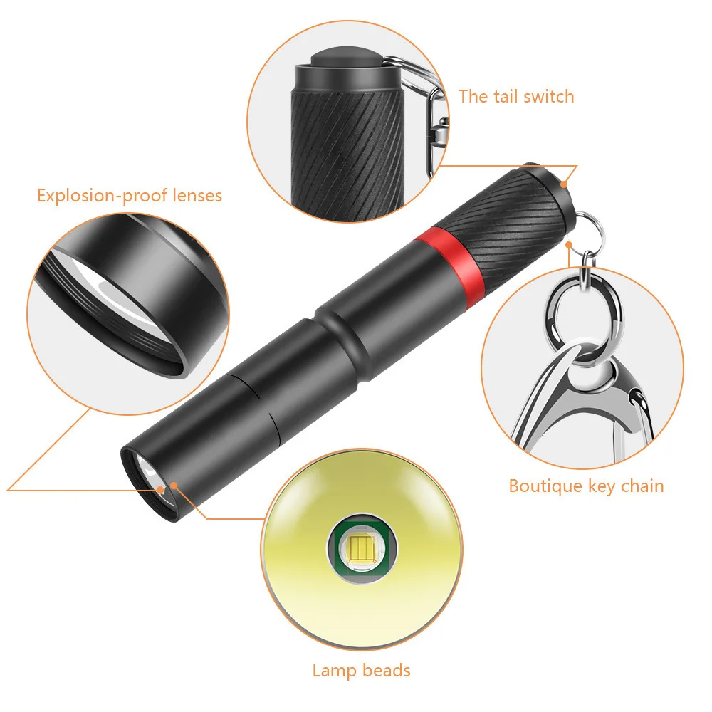 Portable small flashlight, XPE fixed focus household strong light flashlight, portable pupil pen medical LED flashlight AAA