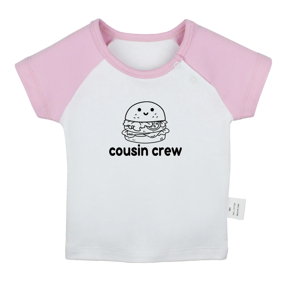 

iDzn New Cousin Crew Hamburger Fun Baby T-shirts Cute Boys Girls Tees Infant Short Sleeves T shirt Newborn Clothes Kids Tops