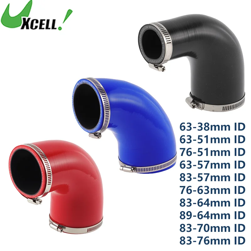 UXCELL 102mm Length 63 76 83 89mm ID 90 Degree Silicone Elbow Coupler Hose Universal Car Auto Coolant Tube Piping with 2 Clamps