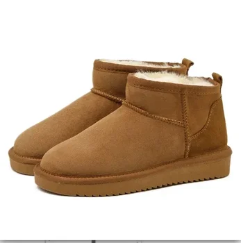 2023 stivali da neve stile corto Mini stivali invernali in pelle di pecora donna stivaletti impermeabili in lana naturale foderati in pelliccia scarpe basse calde alla caviglia