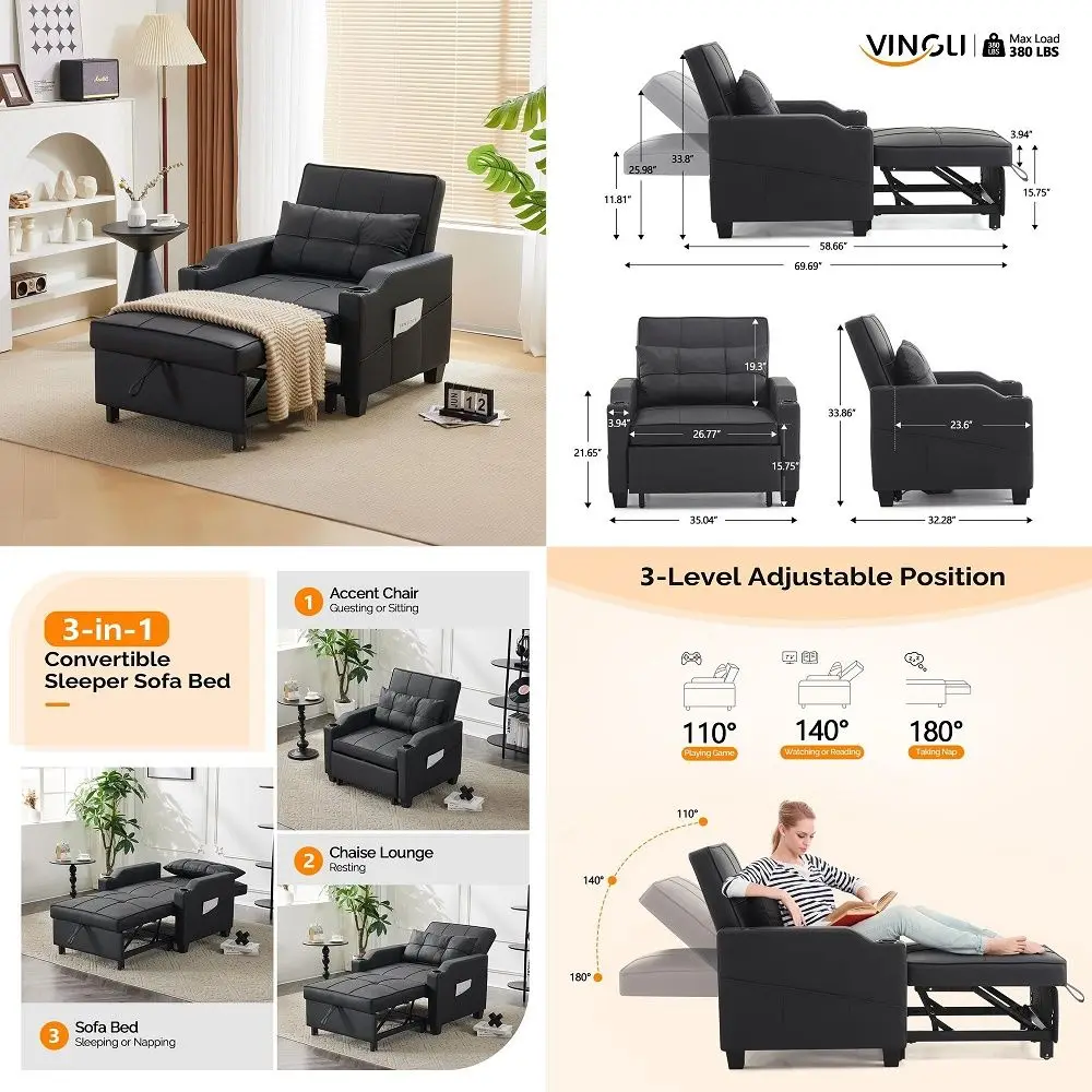 

Sleeper Sofa, 2in1 Sofa Bed with Storage Chaise, Pull Out Sofa Couch for Living Room, Guest Room, Linen Grey