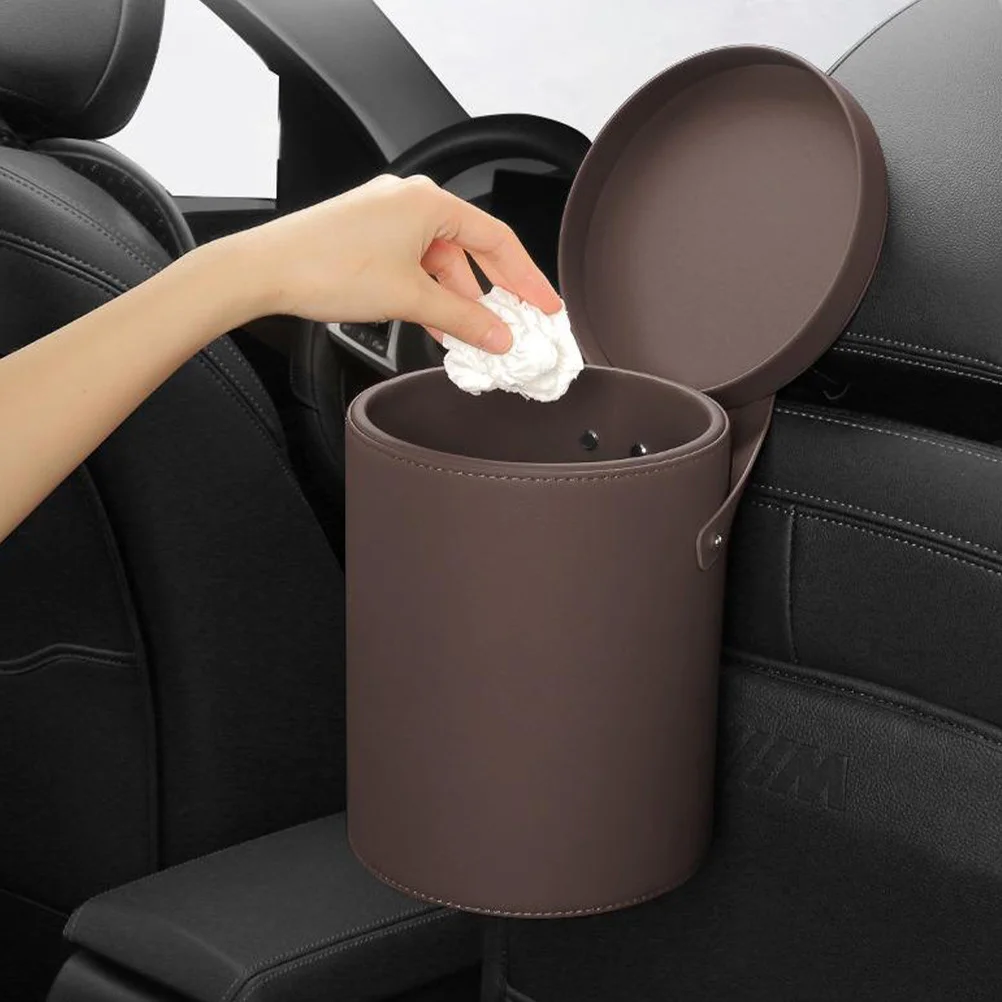 

PU Car Trash Can Lid Portable Auto Garbage Bin Large Capacity Odor Containment Versatile Storage Mini Dustbin Vehicle Essentials
