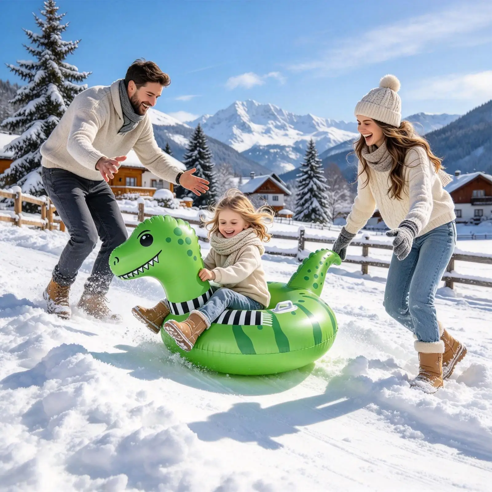 Snow Tube Dinosaur Cartoon Inflatable Sledding With Handles Inflatable Snow Tube For Kids Adults Boys Girls Family Activities