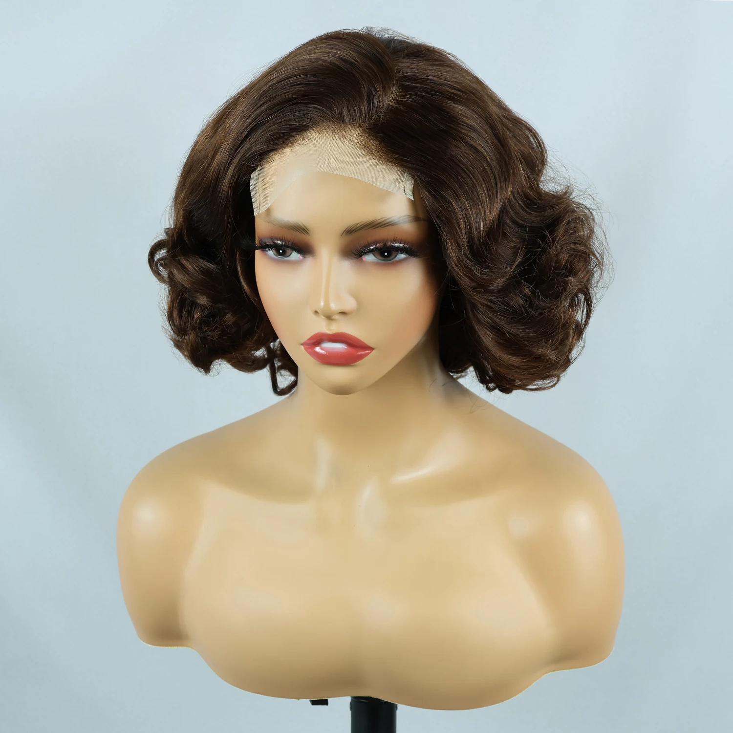Miss Rola Bouncy Lace Closure Wigs High Density Brazilian Brown 4x4 Lace Closure Human Hair Wigs Remy #4 Bouncy Cury Lace Wigs