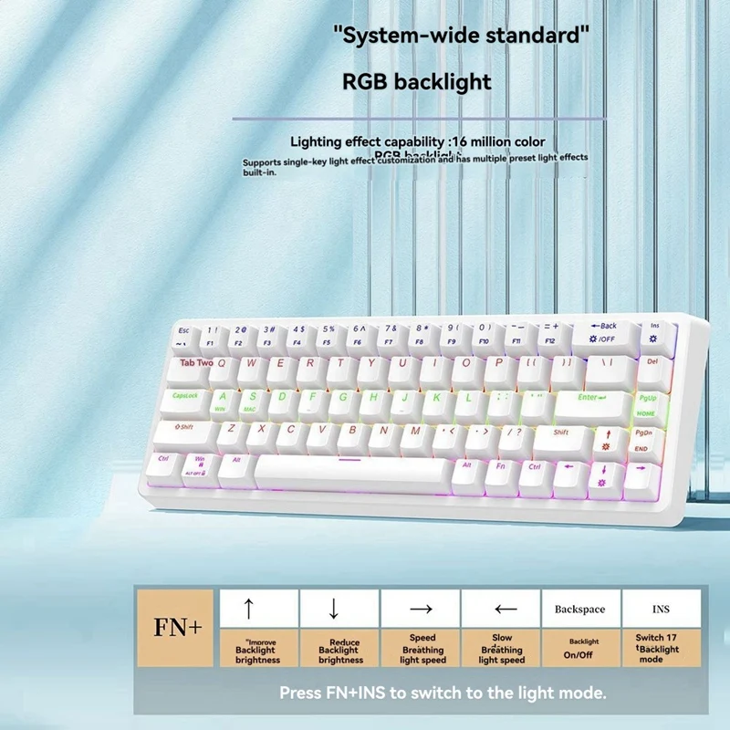 68 مفتاح لوحة المفاتيح الميكانيكية USB السلكية RGB الخلفية LED الأحمر التبديل لوحة المفاتيح لعبة الكمبيوتر المحمول مكتب #3