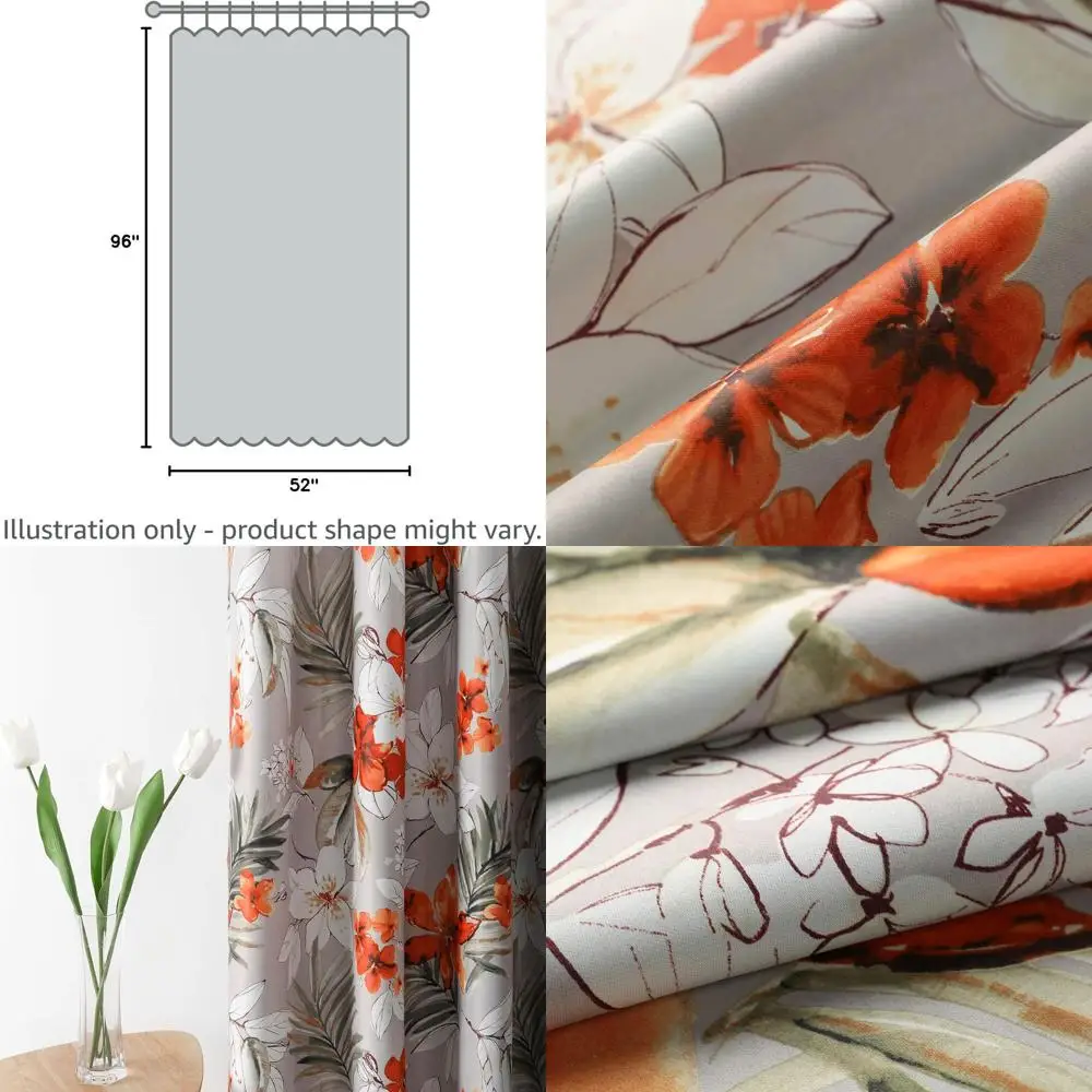 

Льняные текстурированные плотные шторы с цветочным принтом, 52 x 96, оранжевые, для дверей патио и спальни
