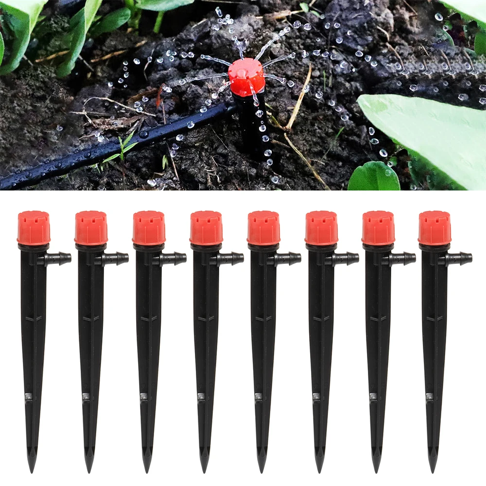 10pcs Adjustable Garden Spike Sprinklers Greenhouse Micro Irrigation Watering System Drip Emitters Connector For 4/7mm 1/4\