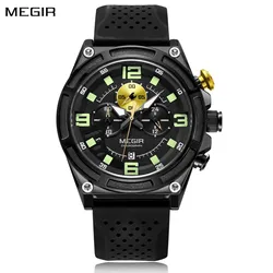 MEGIR Brand Quartz Men Watch Fashion Silicone Strap Wristwatches Casual Sport Large Dial Chronograph Luminous Hands Date Clock