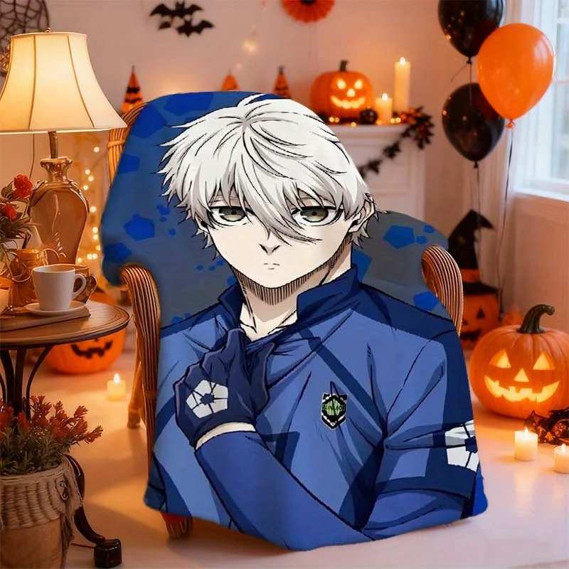 1 Pc Blue Cartoon Animation Silver White Short Hair Football Training Clothes Blanket, Home Sofa Cover Blanket