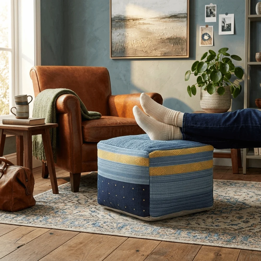 Comfortable Thick Footstool Cover Unstuffed Handmade Pouf Ottoman Large Capacity Nordic Seat Cushion Cover Living Room