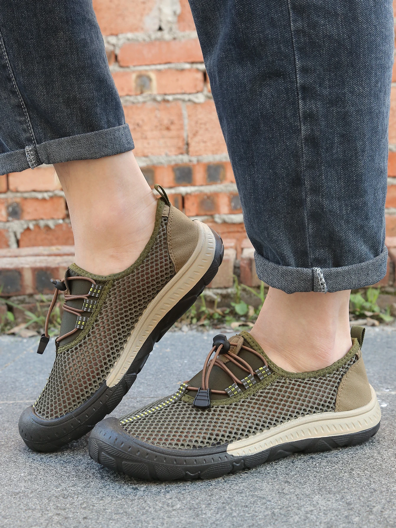 Atmungsaktive Mesh-Outdoor-Wanderschuhe für Herren, schnell trocknende Freizeitsneaker mit hohlem Obermaterial, verstellbarer Kordelzug zum Hineinschlüpfen, Alltagsschuhe – Detail 9