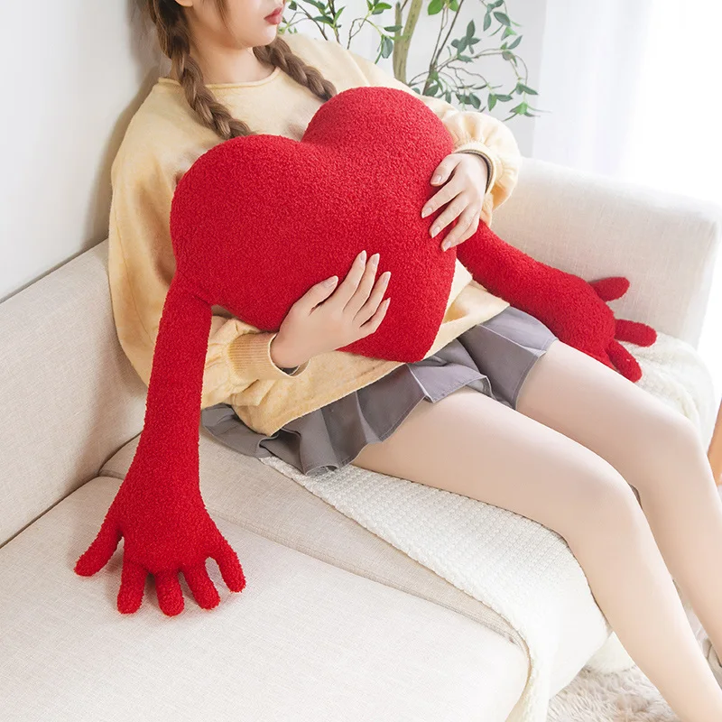 50*40CM Creative Ins Special Shaped Red Love Heart Plush Throw Pillow Kawaii Hearts With Long Arms Sofa Cushion Decor Lover Gift