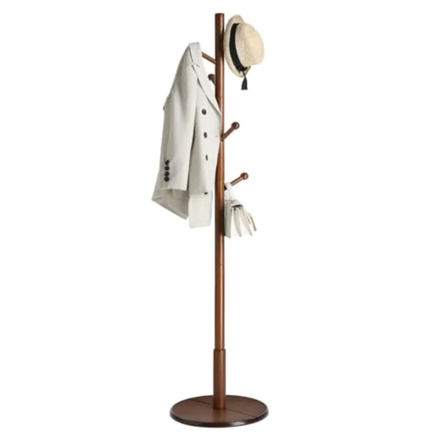 

Solid Wood Coat Rack Free Standing Hall Coat Tree with 7 Hooks 3 Height Options for Coats Hats Bags Purses for Entryway Hallway